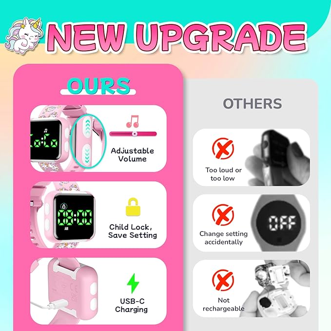 Potty Training Watch & Chart for Toddler Girls: Adjustable Volume Potty Watches for Kids Unicorn Potty Training Chart with Reward Stickers Toilet Training Tools Gifts for Girl (Pink)