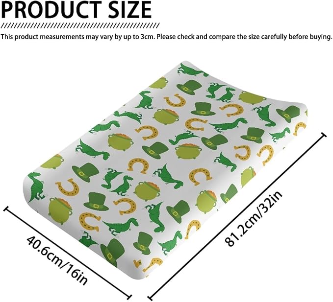 Dinosaur Hat Lucky Changing Pad Cover Waterproof Cozy Table Sheets St. Patrick's Day Universal Nursery Pad Change Cover Stretchy Breathable Cradle Sheets
