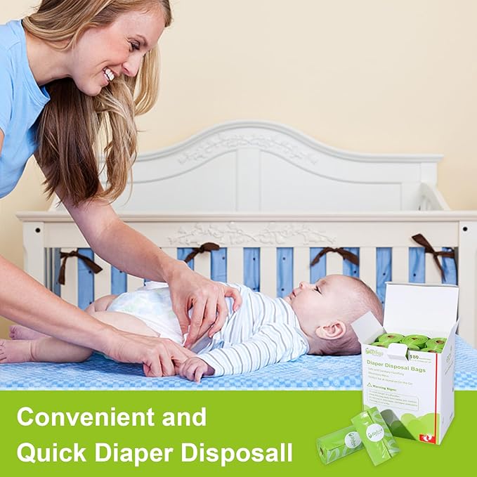 Diaper Bags Disposable for Baby, 12 Refill Rolls/180 Bags OXO-Biodegradable Waste Bags,Dirty Disposable Diaper Bags,Diaper Trash Bags,Green