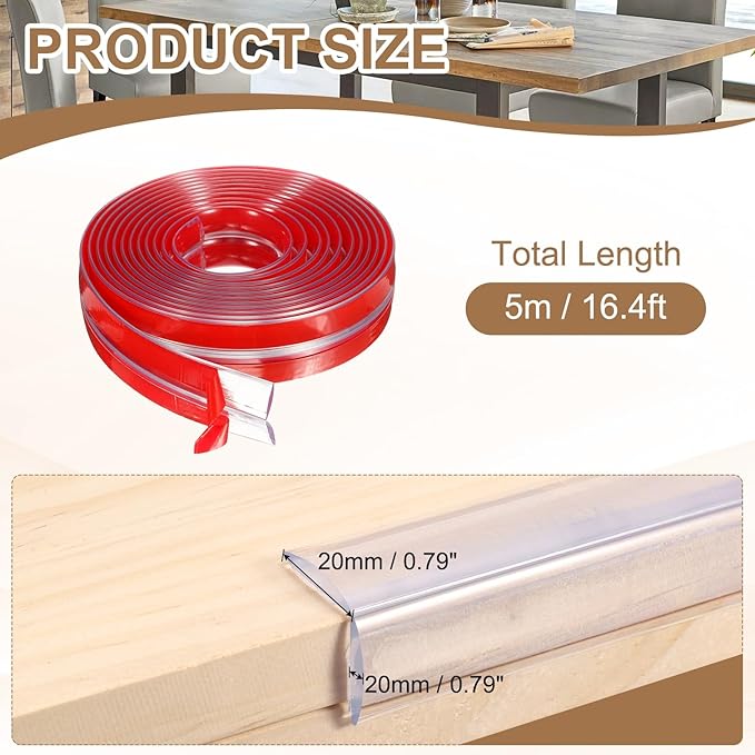 uxcell Edge Protector, 16.4ft (5M) x 0.8" (20MM) Clear Furniture Corner Guard PVC Strong Adhesive Proofing Edge Safety Bumpers with 4 Corners Guards for Table Cabinets