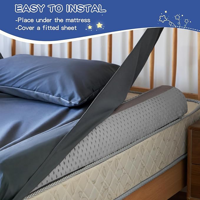 Bed Bumpers for Toddlers Foam Bed Rail for Toddlers 1 Pack Bed Rails Bumper for Queen, King, Twin, Full-Size Bed with Non-Slip Machine Washable Cover