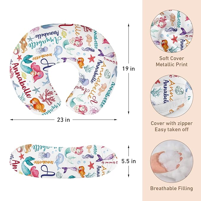 Dyoart Baby Nursing Pillow Cover,Custom Name Gifts,Ultra Soft Comfortable for Infant Boys Girls,Breastfeeding, Mermaid(one Size)