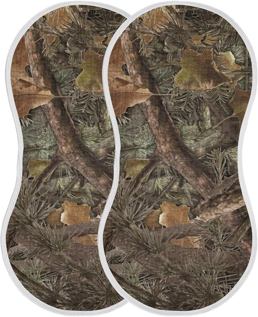 Muslin Burp Cloths for Baby Boys and Girls - 2-Pack Ultra Absorbent Forest Camo Muslin Washcloths, Newborn Towel, Milk Spit Up Rags, Burp Cloth Bibs for Unisex, 22 x 11 Inch