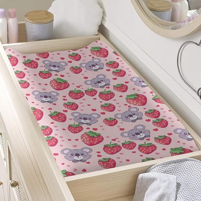 Koala Strawberry Baby Changing Pad Cover Waterproof Breathable Nursery Pad Change Cover Lightweight Cozy Diaper Changing Mat Cover