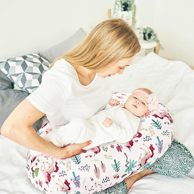 Nursing Pillow Cover, Stretchy and Soft Pillow Slipcover for Baby Boys Girls, Breastfeeding Pillow Covers for Newborn Infants, Pink, Forest