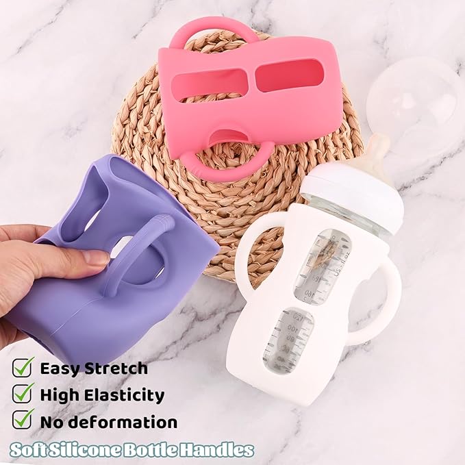 3 Pack Silicone Sleeves with Handles for Avent Natural Glass Baby Bottles, Anti Breakage Baby Bottle Holder, Compatible Philips Avent Glass Natural Baby Bottles 8 oz