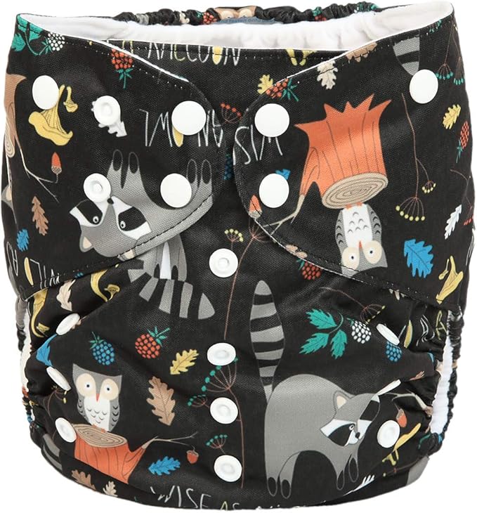 2 to 7 Years Old Junior Big Cloth Diaper Pocket Reusable Baby Kids Toddler (Racoon Owl)