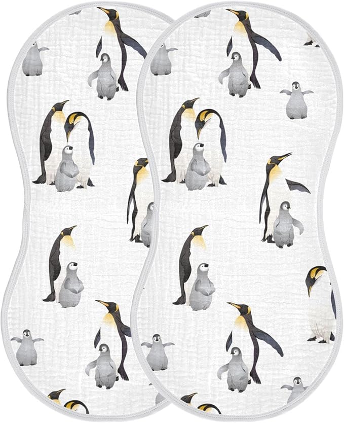 Emperor Penguins Pattern Muslin Burp Cloths for Baby 2 Pack 100% Cotton Baby Washcloths Bibs for Boy Girl