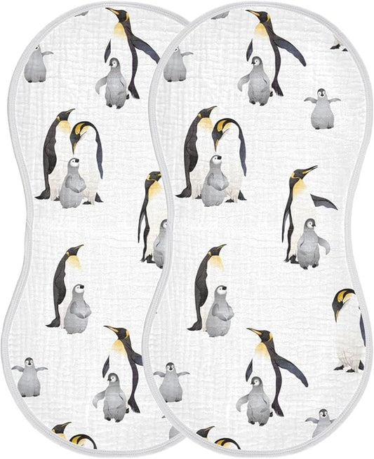 Emperor Penguins Pattern Muslin Burp Cloths for Baby 2 Pack 100% Cotton Baby Washcloths Bibs for Boy Girl