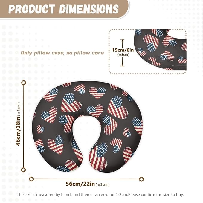 America Flag Nursing Pillow Cover Heart Shape Flags Fits The Original Support for Breastfeeding, July 4th Bottle Feeding Slipcover for Breastfeeding Pillows