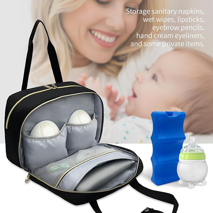 LIVEAGAIN Wearable Breastmilk Bag with Ice Pack Fits for Elvie Hands-Free Pumps and Medela Pump in Style, Portable Pump Carrying Case for for Daycare, Work, and Travel (Bag Only) (Black)