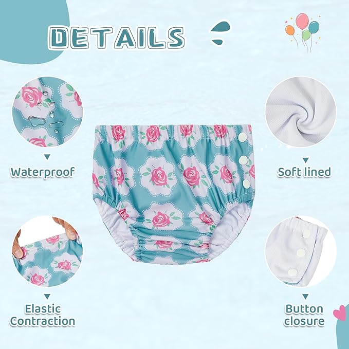 Durio 2PCS Reusable Swim Diapers - Toddler Baby Swim Diaper Soft and Waterproof for Swimming Lessons Boys and Girls