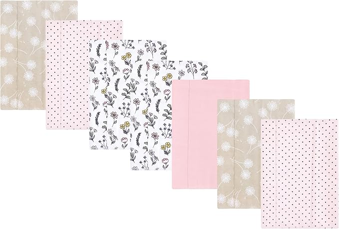 Luvable Friends Hudson Baby Flannel Burp Cloths 7pk, Pink Dandelion