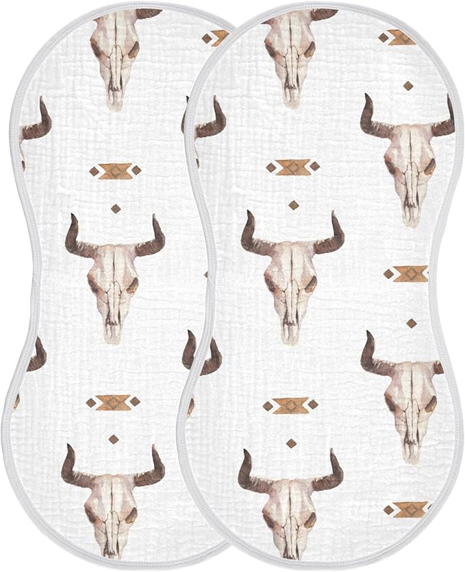 Western Bull Skull Burp Cloths Baby Boys Girls Absorbent Soft Cotton Burping Cloths Rags 4 Pack