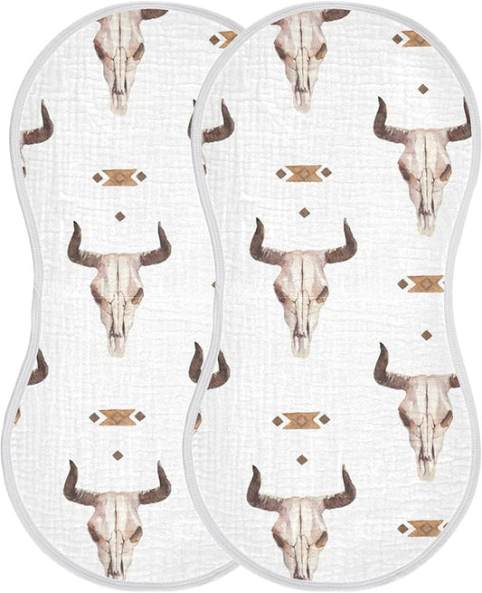Western Bull Skull Burp Cloths Baby Boys Girls Absorbent Soft Cotton Burping Cloths Rags 2 Pack