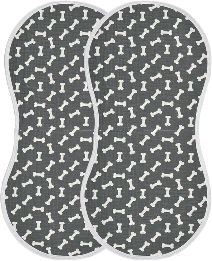 Dog Bone Themed Baby Muslin Burp Cloths Set of 2 Black and White Muslin Washcloths Doodle Food Bones Milk Spit Up Rags Newborn Towel Burp Cloth Bib for Unisex Boys and Girls, 22 x 11 Inch