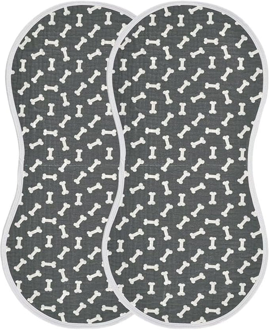 Dog Bone Themed Baby Muslin Burp Cloths Set of 2 Black and White Muslin Washcloths Doodle Food Bones Milk Spit Up Rags Newborn Towel Burp Cloth Bib for Unisex Boys and Girls, 22 x 11 Inch