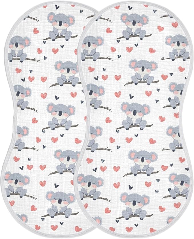 vvfelixl Muslin Burp Cloths Cute Koala Bear on Trunk Baby Washcloths for Baby Girl Boys 2 Pack