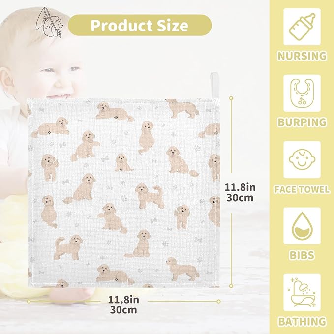 vvfelixl Baby Cotton Washcloths Cavapoo Mix Breed Pattern Infants Bath Towel for Unisex Face Towels for Newborn, Natural Baby Wipes Delicate Skin, 11.8 X 11.8 inch, one sizex5
