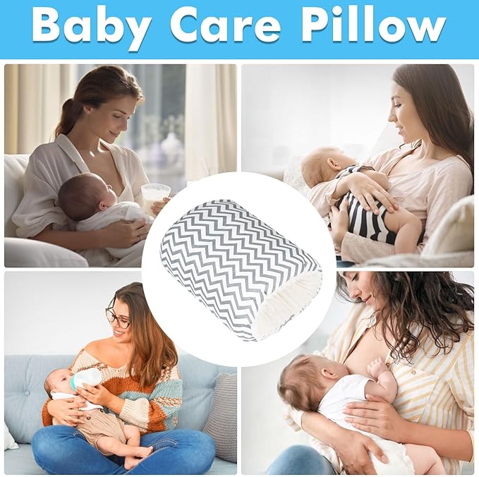 Baby Feeding Arm Pillow,Nursing Arm Pillows for Breastfeeding，Soft Cotton for Newborn, More Support for Mom and Baby,Portable and Washable,Ergonomic Nursing Essentials（Grey Stripe）