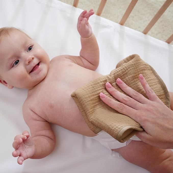 Baby Muslin Burp Cloths 20x10in - Ultra Soft & Absorbent, Neutral Colors, Reusable Burp Cloths for Baby Boys & Girls – Newborn Essentials for Drooling & Burping 4Pack(Brown)