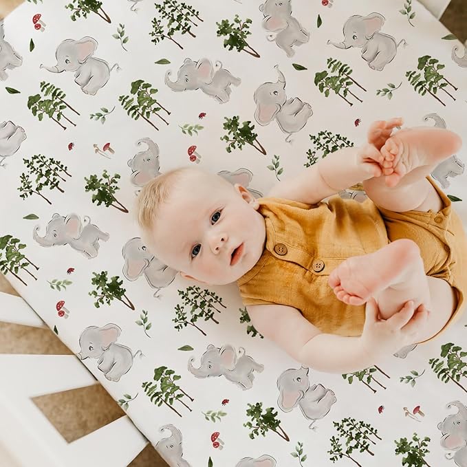 BROLEX Baby Fitted Crib Sheets: Kid Crib Sheets - Set of 2 for Toddler Standard Size Crib Mattress for Boys and Girls - Jersey Knit Crib Bed Sheets Elephants&Bears