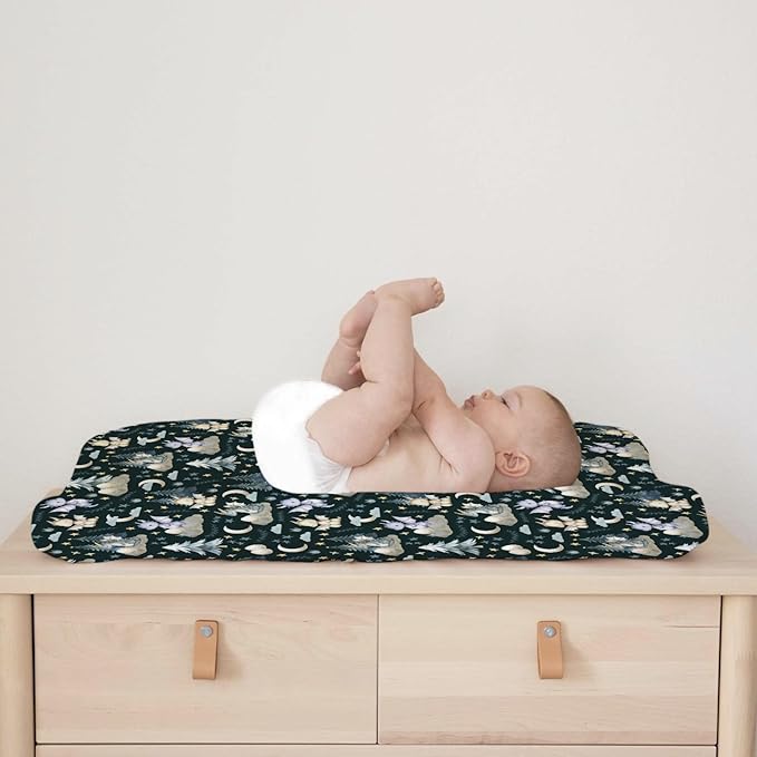Fairytale Dragons Baby Changing Pad Covers for Boy Girl 32''x16'' Cute Dragons Eggs Moon Stars Trees Fitted Diaper Change Table Pad Sheets Dreamy Animal Soft Breathable Nursery Changing Table Mats