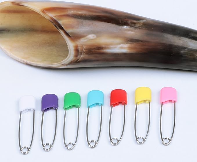 AnMiao Star 100 Pcs 7 Colors Plastic Head Safety Pin Safety Locking Baby Cloth Diaper Nappy Pins (1.6Inch Long)