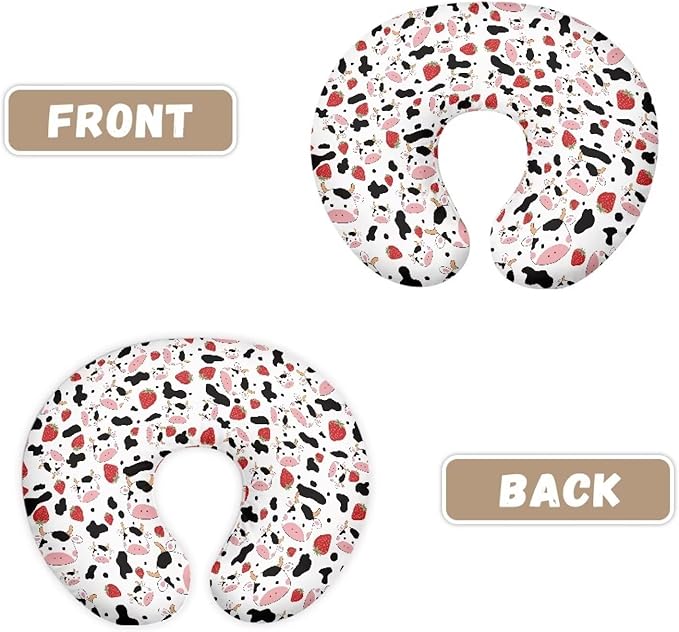 Strawberry Cow Nursing Pillow Covers for U-Shaped Nursing Pillow Nursing Pillow Case for Newborn Boys Girls Hidden Zipper Design Soft and Skin-Friendly Breathable