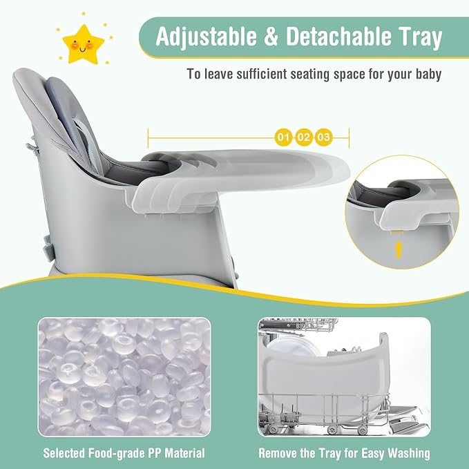 GLACER 8 in 1 Convertible Baby High Chair - Adjustable High Chairs for Babies and Toddlers with Removable Tray, Dual Cushions, Activity Table and Chair Set, Booster Seat, Stool (Gray)