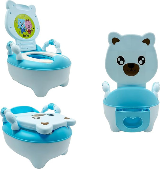 HTTMT- Bear Blue Kids Baby Potty Training Seat Toddler Portable Lovely Toilet Seat Stool Chair [P/N: ET-BABY003-BLUE]