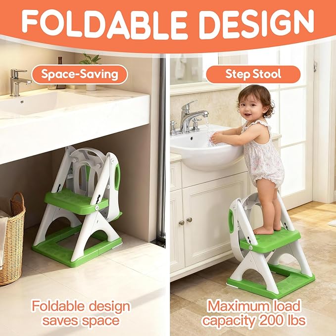 Potty Training Seat with Step Stool Ladder, Toddler Toilet Seat for Boys Girls, Adjustable 6 Heights Fits Round & Elongated Toilets, Anti-Slip Pads & Leak-Proof Guard