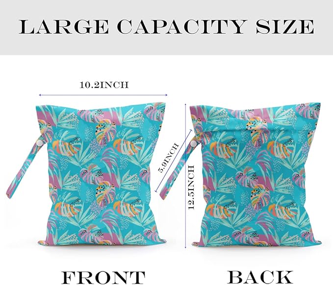 Wet Dry Bag, Wet Bag for Swimsuit, Travel, Beach, Pool, Diapers, Dirty Gym Clothes, Makeup Bag, Camping Accessories, Waterproof Reusable Jungle Tropical Leaves Cheetah Print