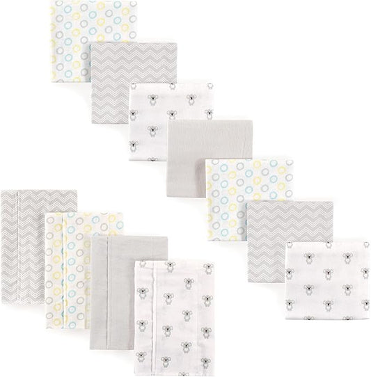 Luvable Friends Unisex Baby Cotton Flannel Burp Cloths and Receiving Blankets, 11-Piece, Koala, One Size