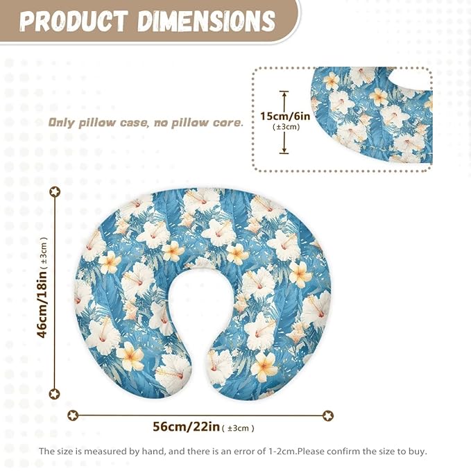 Hibiscus Flower Soft Nursing Pillow Cover Hawaii Style Tropical Floral Fits The Original Support Pillow for Breastfeeding and Bottle Feeding Blue Machine Washable