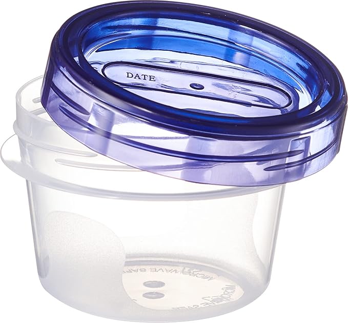 Elegant Disposables Baby Food Storage Containers 24 Pack, 4 ounce Colored Twist on Lids, Plastic, 1/2 Cup Small Freezer Storage Container