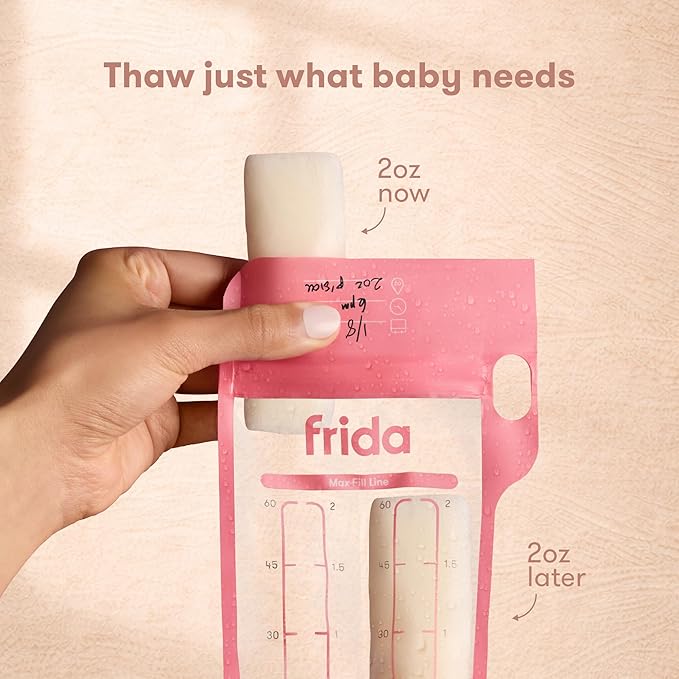 Frida Mom Breastmilk Storage Bags, 100ct Variety Pack, Standard & Splitstash Freeze & Thaw Milk Bags for Breastmilk, Leakproof Seal, Perfect Pour Spout, Precise Portions, No Slip Finger Grip, BPA Free