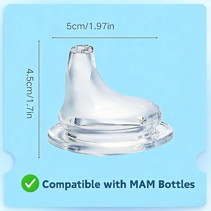 6Pack Replacement Silicone Spout Compatible with MAM Bottles & Glass Bottles, Nipple Replacement Spouts Leak-Proof, BPA-Free, Easy to Clean, Easy Transition from Bottle to Cup