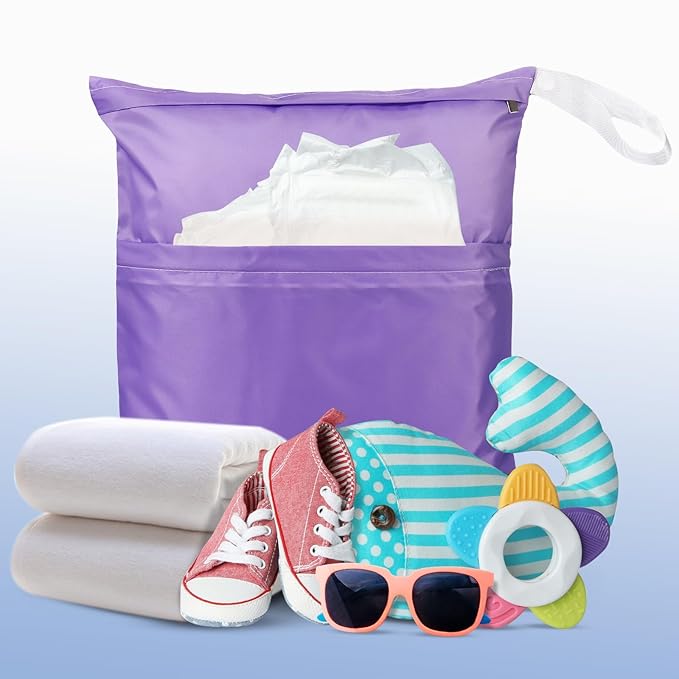 Frienda 4 Pieces Cloth Diaper Wet Dry Bag, Waterproof Reusable Washable Bag for Baby Items and Travel Zippered Pockets with Handle, Beach, Swimsuit, Dirty Gym Clothes and Toiletries(Macaron)