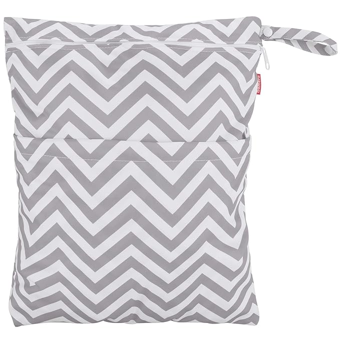 Damero 3pcs Travel Wet and Dry Bag Organizer with Handle for Cloth Diaper, Pumping Parts, Swimsuit and More, Easy to Grab and Go, Gray Chevron