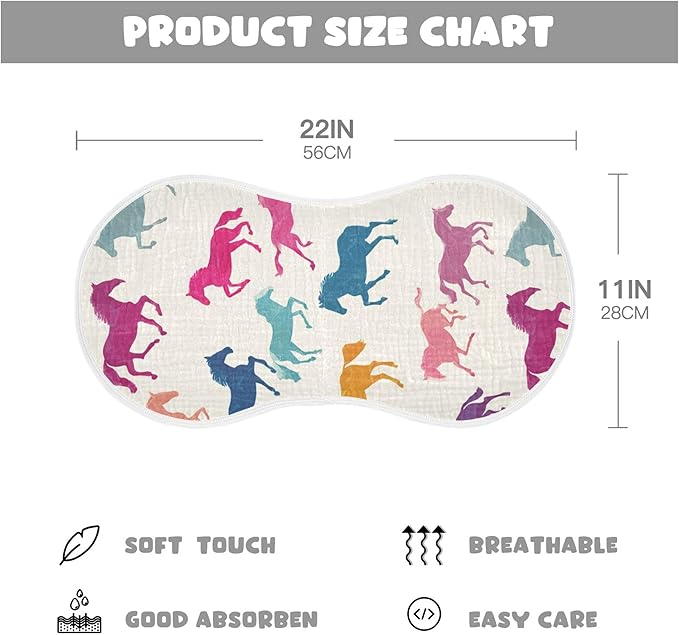 Horses Colorful Burp Cloths Baby Boys Girls Absorbent Soft Cotton Burping Cloths Rags, 4 Pack