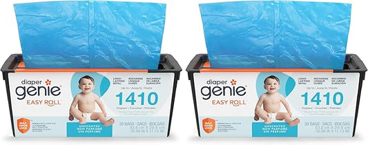 Diaper Genie Easy Roll Refill, 30 Bags Per Refill, Holds Up to 1410 Newborn Diapers| Odor Control| Diaper Pail-Bags, Fits-Genie Signature & Platinum Pails, (Pack of 2)