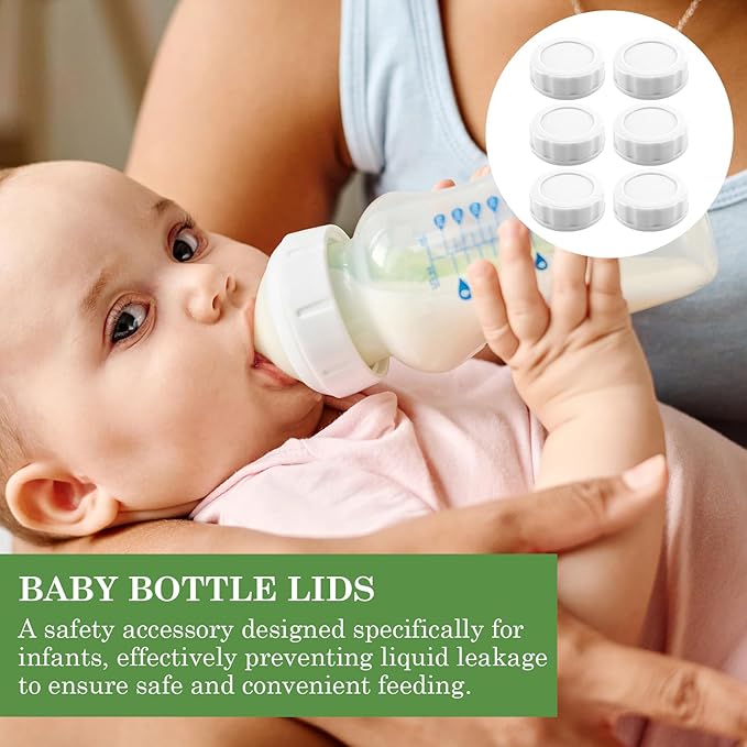 6pcs Baby Bottle Caps with Sealing Gasket, Travel and Storage Bottle Lids Airtight Replacement Caps for Wide Neck Glass Bottles (White)