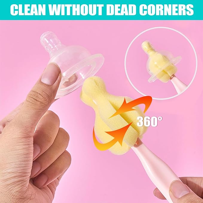 ponge Bottle Brush 6PCS Sponge Nipple Brushes Baby Bottle Nipple Cleaning Brush Long Handle Baby Milk Bottle Brush (6PCS)