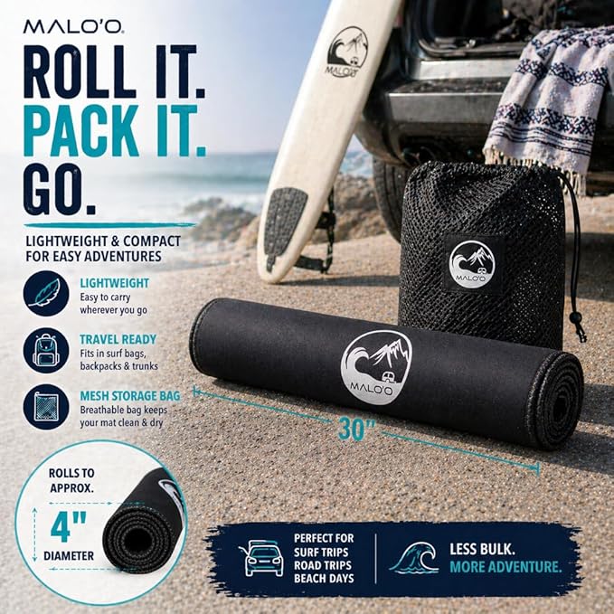 Malo’o Changing Mat – 4mm Neoprene Waterproof Surf Changing Mat, 36” x 30” Portable Wetsuit Changing Pad with Mesh Storage Bag, Quick-Dry Outdoor Mat for Beach, Camping, Van Life & Travel