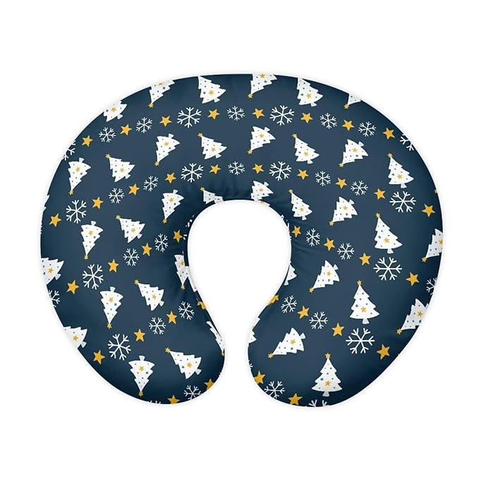 Classic Christmas Tree and Snowflake Baby Nursing Pillow Cover Baby Breastfeeding Slipcover Infant Newborn Nursery Bottle Pillowcase Breathable and Washable Xmas Decoration