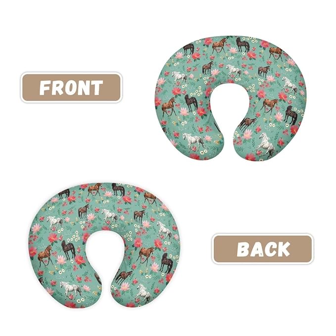 Horses Floral Washable Baby Nursing Pillow Cover with Hidden Zipper Dustproof Washable Support Pillow Slipcover for Bottle and Breastfeeding, Home Car Decor