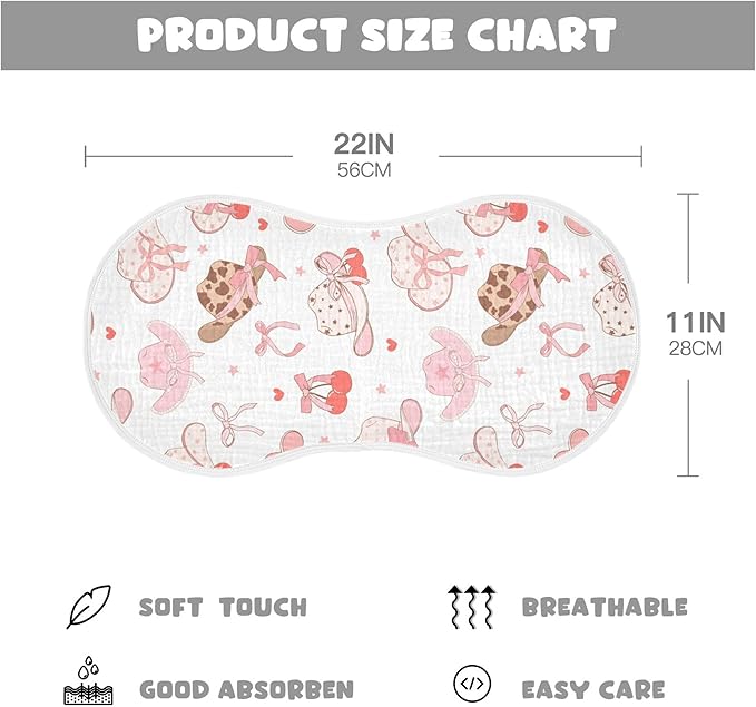 Western Pinks Cowgirl Hat Burp Cloths Baby Boys Girls Absorbent Soft Cotton Burping Cloths Rags, 2 Pack