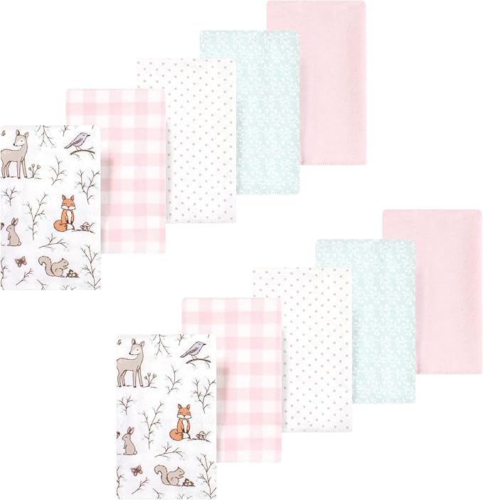 Luvable Friends Hudson Baby Flannel Burp Cloths 10pk, Pink Woodland