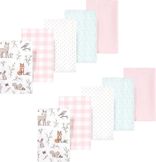 Luvable Friends Hudson Baby Flannel Burp Cloths 10pk, Pink Woodland